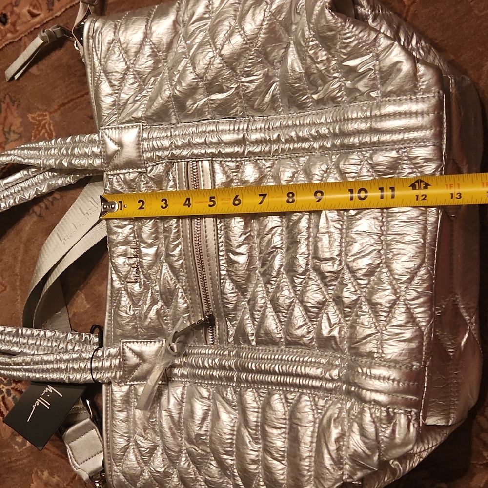Nicole Miller Silver Quilted Women's Tote Bag Fancy Weekender Shoulder Bag - Picture 8 of 16